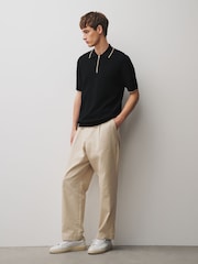 Negro - N.Premium Tipped Waffle Knit Zip Neck Polo Shirt - Imagen 4 de 8