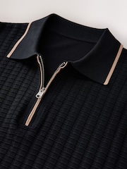 Negro - N.Premium Tipped Waffle Knit Zip Neck Polo Shirt - Imagen 7 de 8