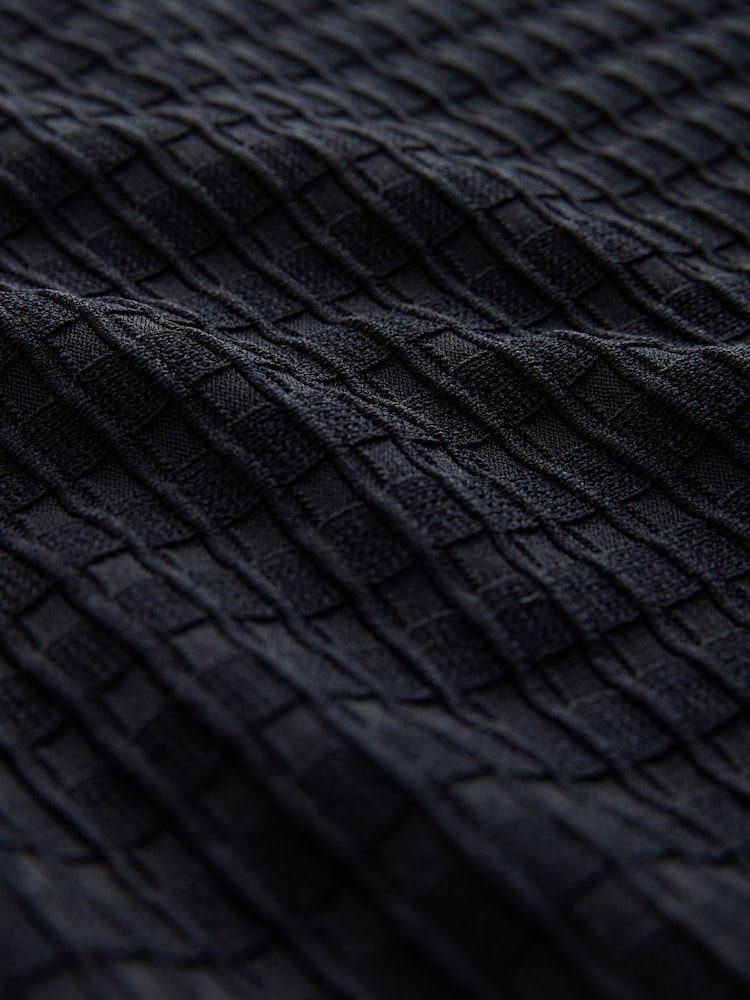 Negro - N.Premium Tipped Waffle Knit Zip Neck Polo Shirt - Imagen 8 de 8