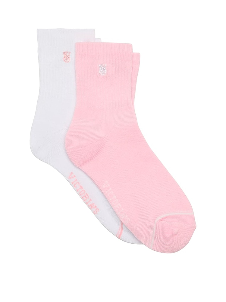 Victoria's Secret White & Pink 2 Pack Quarter Socks - Image 1 of 2