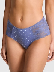 Victoria's Secret PINK Dusty Iris Blue Dog Print Cheeky No Show Lace Trim Knicker - Image 1 of 2