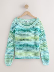 Green/Blue Spacedye - Schulterfreier Mesh-Crochet-Pullover aus 100% Baumwolle - Bild 1 von 3
