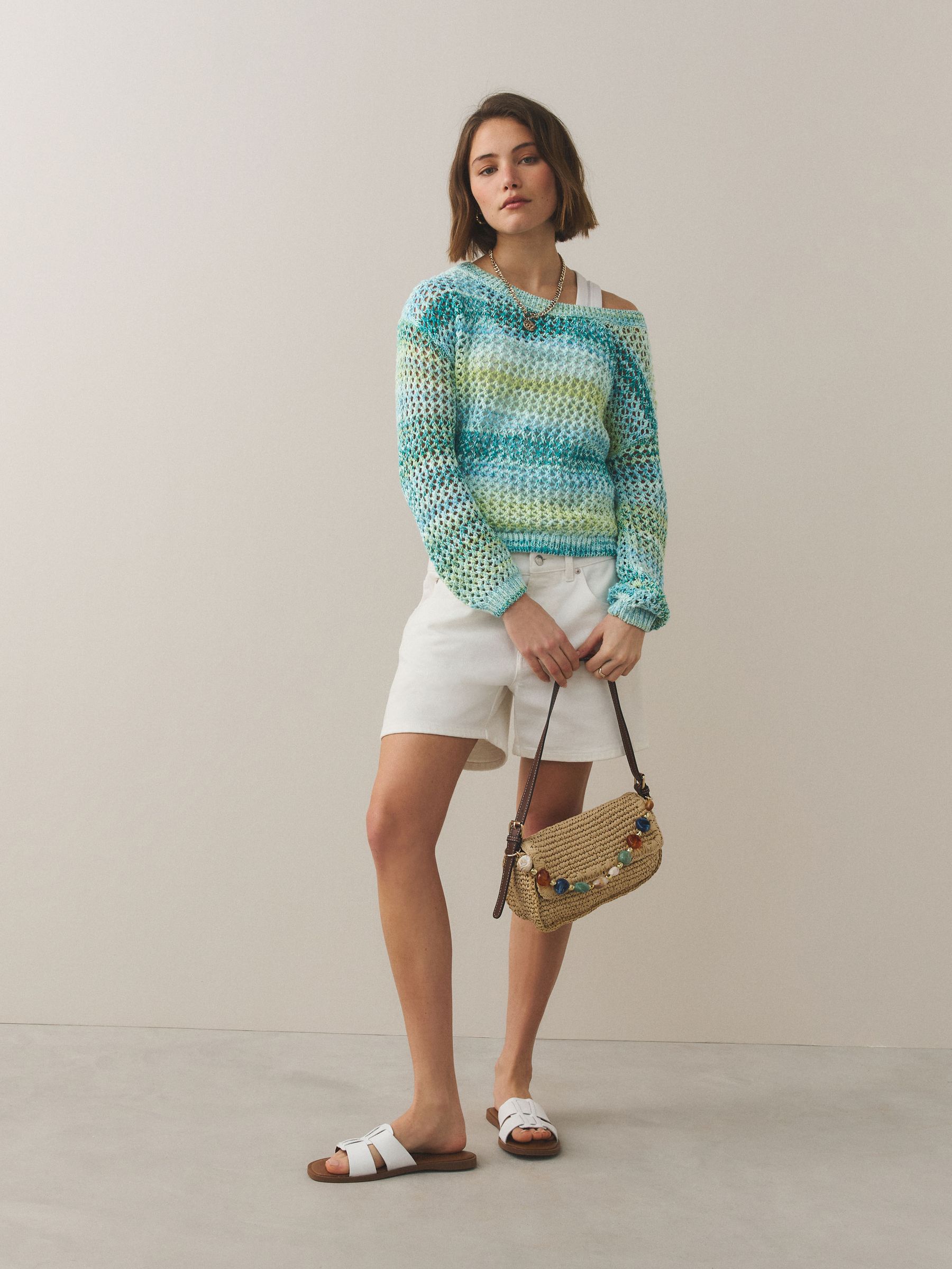 Buy Green/Blue Ombre Mesh Crochet Off Shoulder Jumper from Next USA