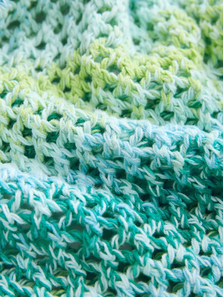 Green/Blue Spacedye Mesh Crochet 100% Cotton Off Shoulder Jumper - Image 7 of 7