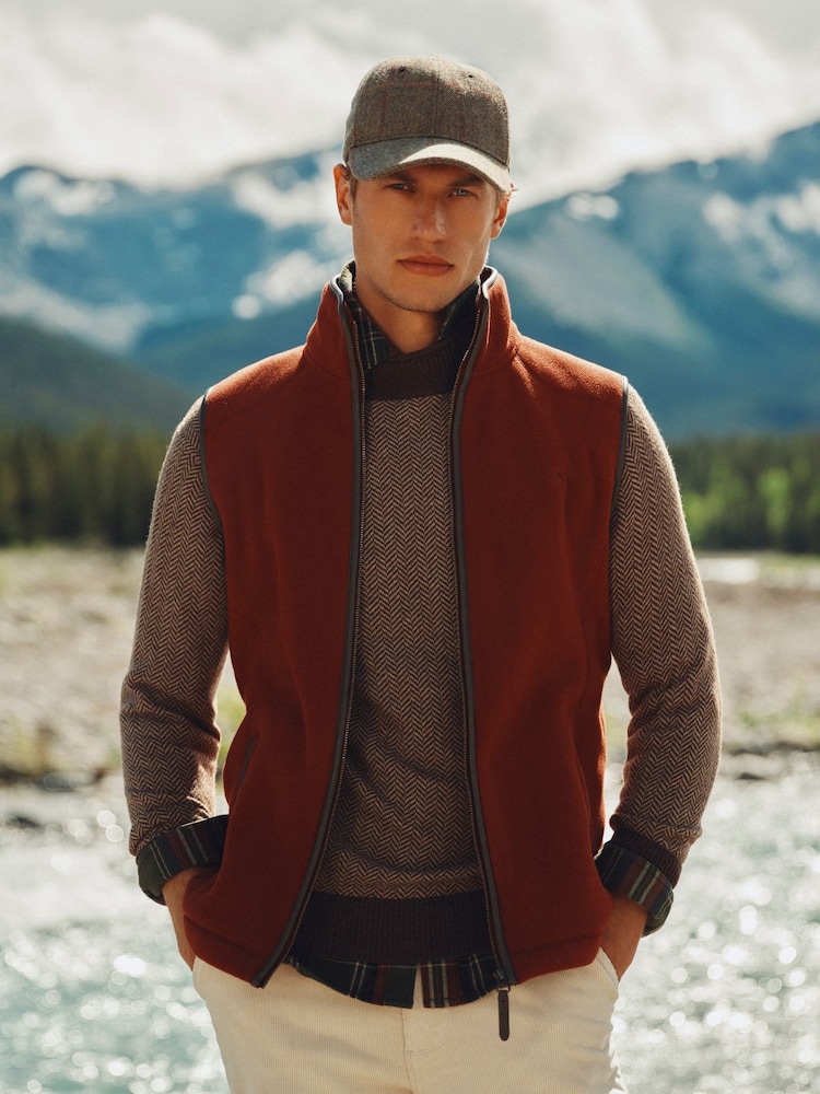 Joules Heritage Fleece Rust Brown Gilet - Image 1 of 12 Joules Heritage Fleece Rust Brown Gilet - Image 1 of 12