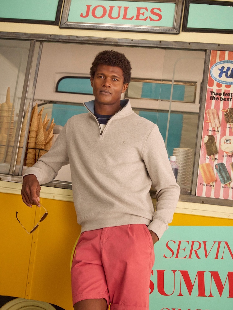 Joules Alistair Oatmeal French Ribbed Quarter Zip Sweatshirt - Image 1 of 9 Joules Alistair Oatmeal French Ribbed Quarter Zip Sweatshirt - Image 1 of 9