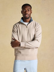 Joules Alistair Oatmeal French Ribbed Quarter Zip Sweatshirt - Image 4 of 9