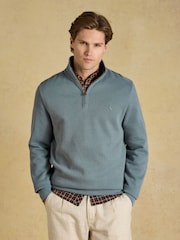 Joules Alistair Blue French Ribbed Quarter Zip Sweatshirt - Image 1 of 6