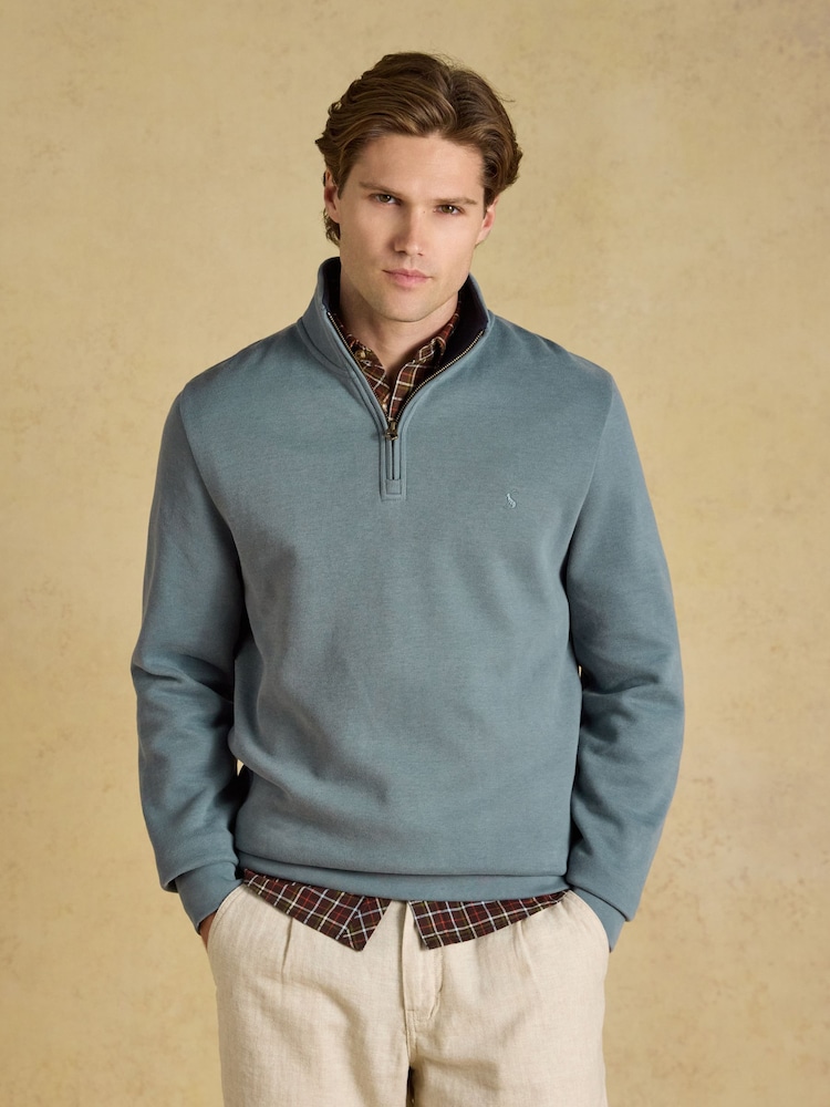 Joules Alistair Blue French Ribbed Quarter Zip Sweatshirt - Image 1 of 6 Joules Alistair Blue French Ribbed Quarter Zip Sweatshirt - Image 1 of 6