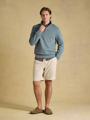 Joules Alistair Blue French Ribbed Quarter Zip Sweatshirt - Image 3 of 6