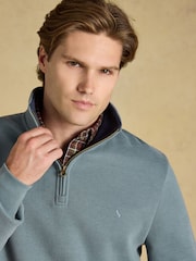 Joules Alistair Blue French Ribbed Quarter Zip Sweatshirt - Image 4 of 6