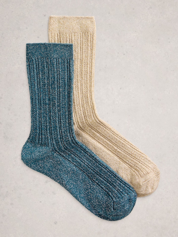 White Stuff Blue Sparkle Socks 2 Pack - Image 1 of 2