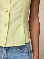 Lime Green Linen Blend Structured Short Sleeve Top - Image 4 of 7