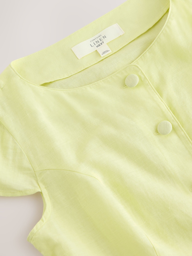 Lime Green Linen Blend Structured Short Sleeve Top - Image 7 of 7