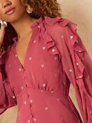 Love & Roses Pink Heart Embroidered Ruffle Midi Dress - Image 4 of 4