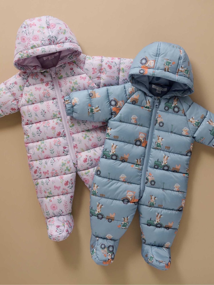 Purebaby Blue Showerproof Padded Puffer Pramsuit - Image 1 of 6 Purebaby Blue Showerproof Padded Puffer Pramsuit - Image 1 of 6