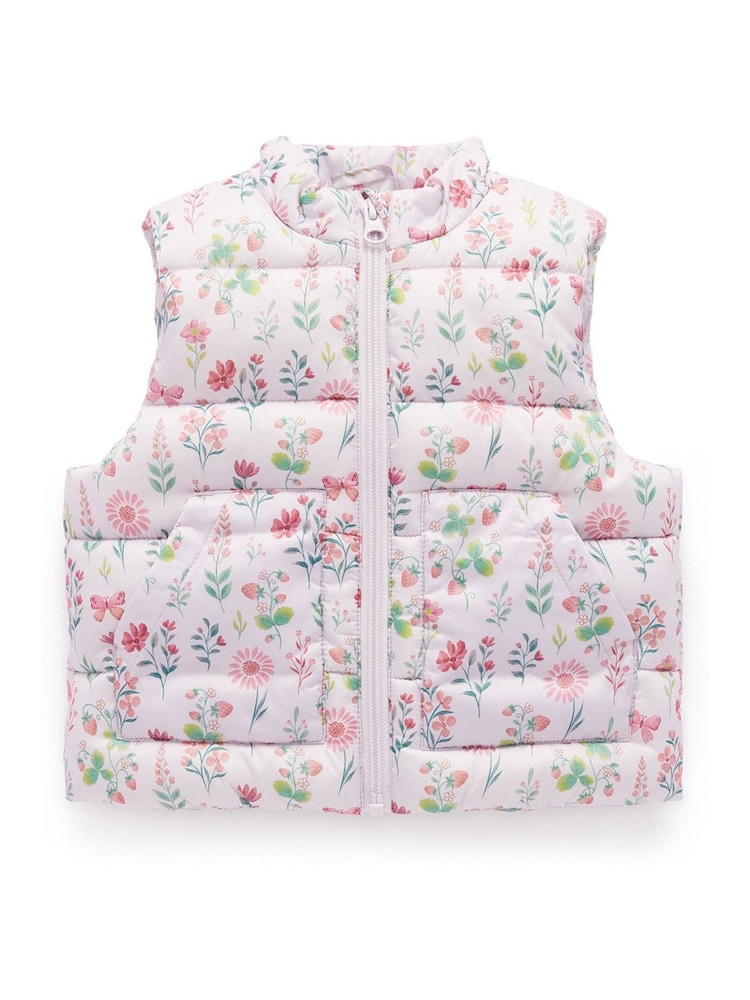 Purebaby Pink Showerproof Sherpa Lined Puffer Vest - Image 2 of 6 Purebaby Pink Showerproof Sherpa Lined Puffer Vest - Image 2 of 6