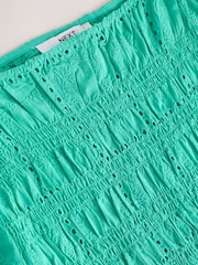 Green Broderie Smocked Slash Neck Short Sleeve Top - Image 5 of 6
