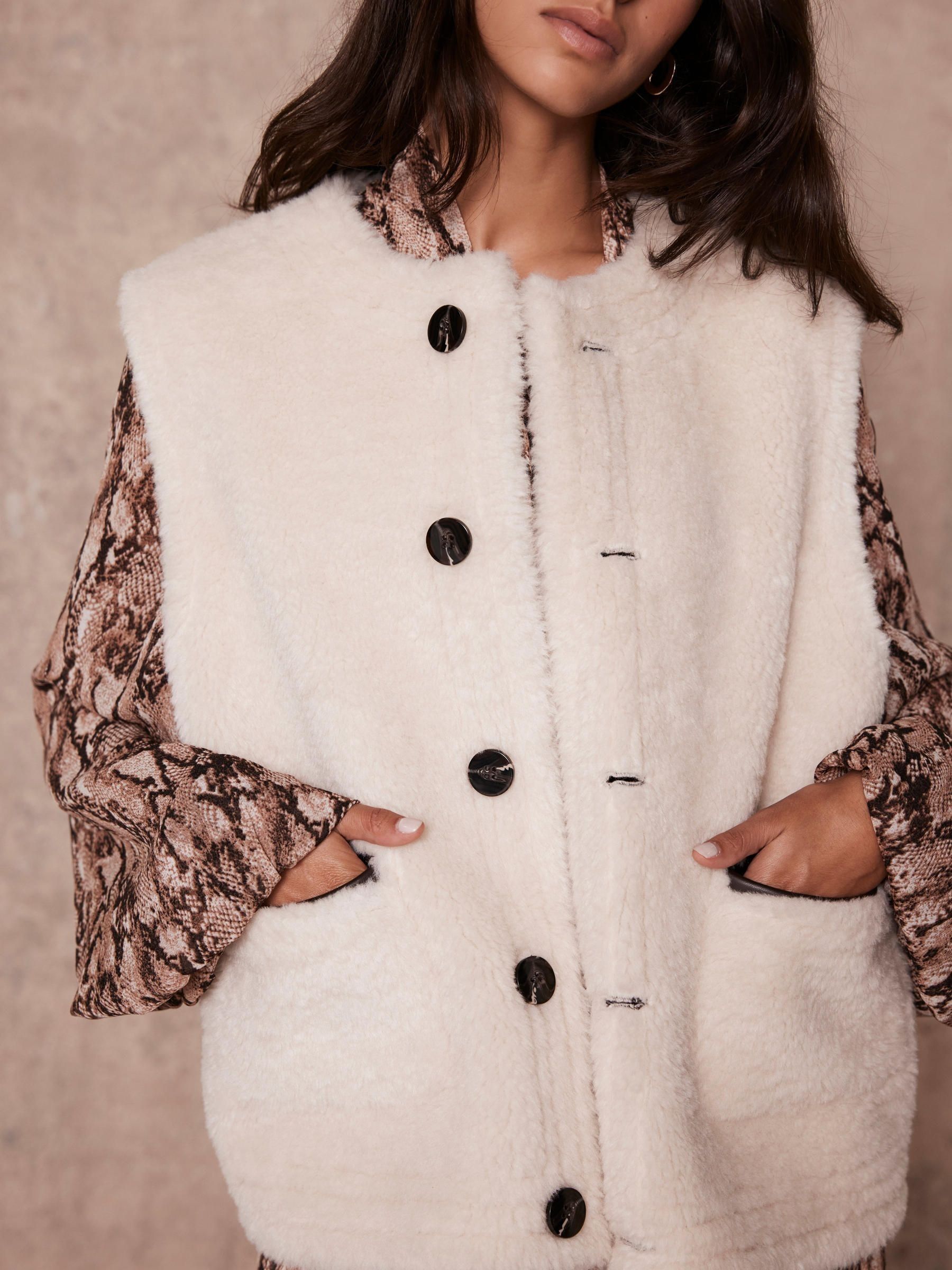 Buy Mint Velvet Brown Bonded Reversible Collarless Gilet from the