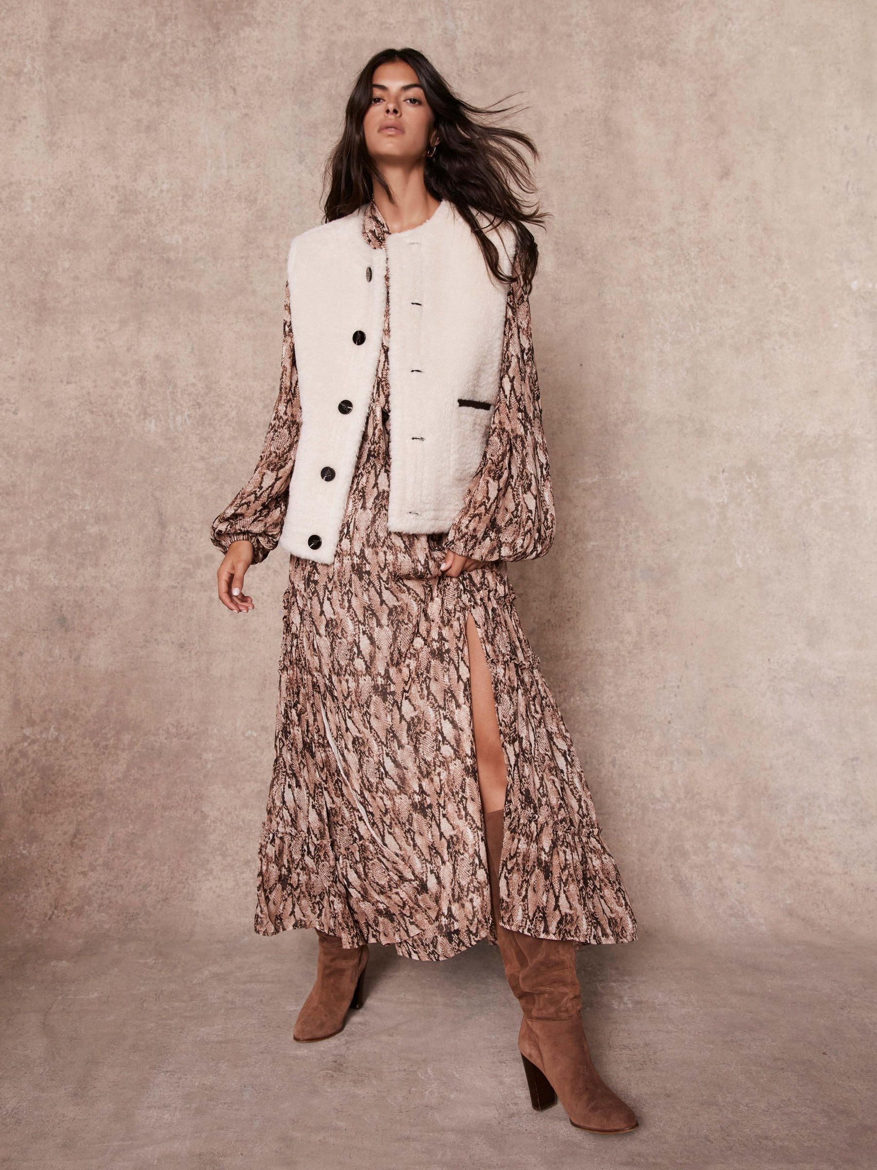 Buy Mint Velvet Brown Bonded Reversible Collarless Gilet from the