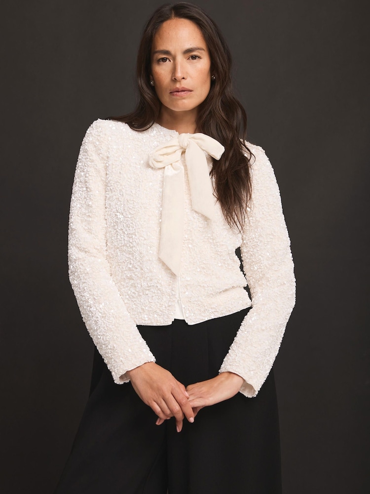 Mint Velvet White Sequin Embellished Jacket - Image 2 of 7