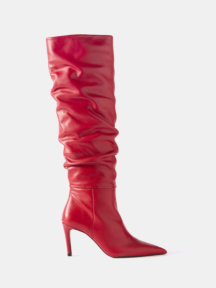 Mint Velvet Red Hazel Red Leather Knee High Boots - Image 1 of 3 Mint Velvet Red Hazel Red Leather Knee High Boots - Image 1 of 3