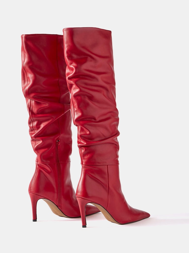 Mint Velvet Red Hazel Red Leather Knee High Boots - Image 2 of 3 Mint Velvet Red Hazel Red Leather Knee High Boots - Image 2 of 3