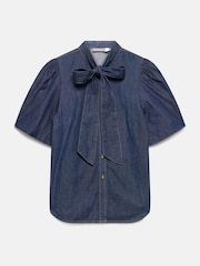 Mint Velvet Dark Indigo Puff Sleeve Denim Shirt - Imaginea 7 din 8