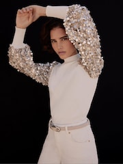 Mint Velvet White Sequin Sleeve Jumper - Image 1 of 7