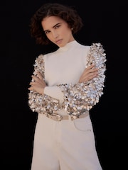 Mint Velvet White Sequin Sleeve Jumper - Image 2 of 7