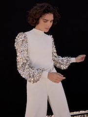 Mint Velvet White Sequin Sleeve Jumper - Image 3 of 7