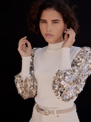 Mint Velvet White Sequin Sleeve Jumper - Image 5 of 7