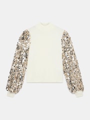 Mint Velvet White Sequin Sleeve Jumper - Image 6 of 7