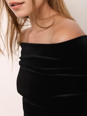 Mint Velvet Black Velvet Bardot Top - Image 4 of 7