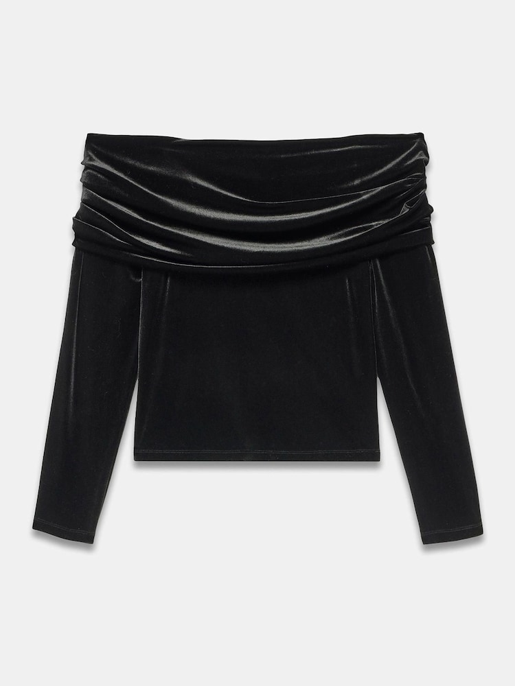 Mint Velvet Black Velvet Bardot Top - Image 7 of 7