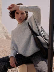 Mint Velvet Grey Zip Detail Batwing Jumper - Image 1 of 7