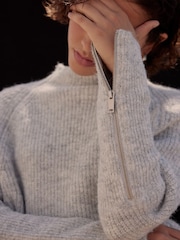 Mint Velvet Grey Zip Detail Batwing Jumper - Image 3 of 7