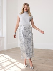 Mint Velvet Sequin Bow Print Pencil Skirt - Imagen 2 de 7