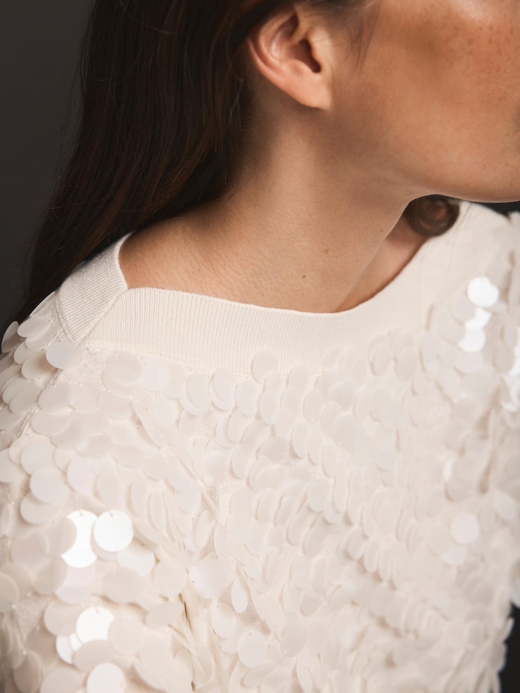 Mint Velvet White Sequin Batwing Jumper - Image 2 of 7 Mint Velvet White Sequin Batwing Jumper - Image 2 of 7