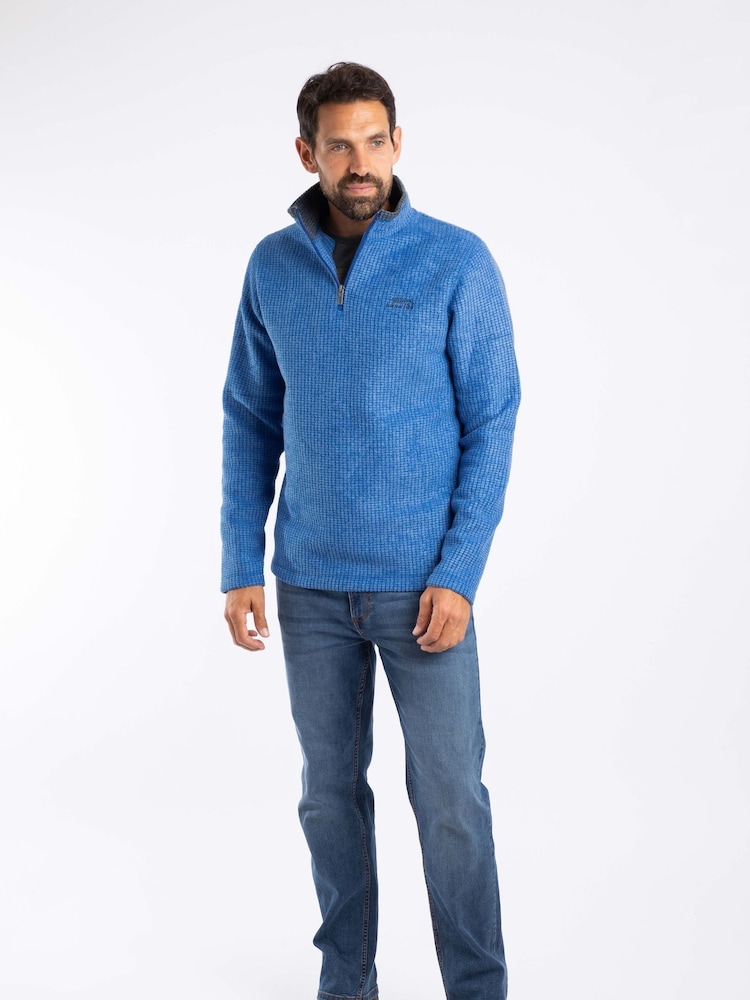 Weird Fish Blue Newark Quarter Zip Grid Fleece - Image 1 of 4 Weird Fish Blue Newark Quarter Zip Grid Fleece - Image 1 of 4