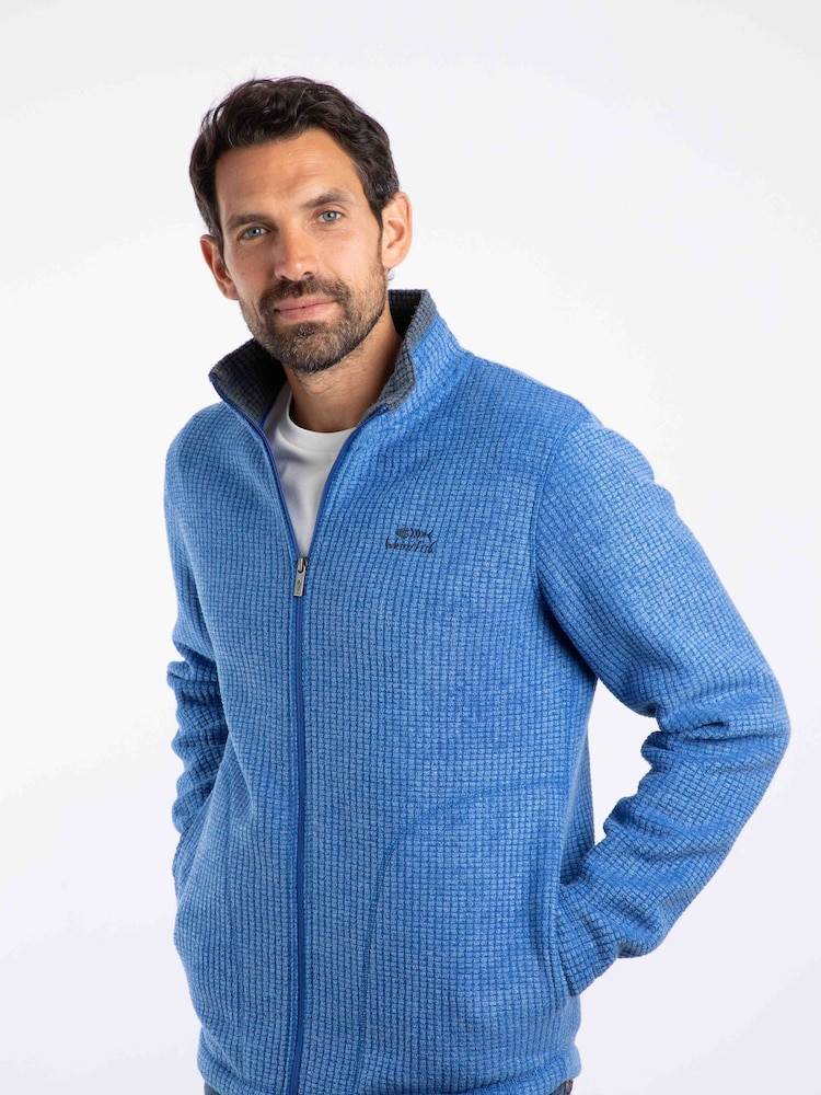 Weird Fish Blue Shires Full Zip Grid Fleece - Image 1 of 7 Weird Fish Blue Shires Full Zip Grid Fleece - Image 1 of 7