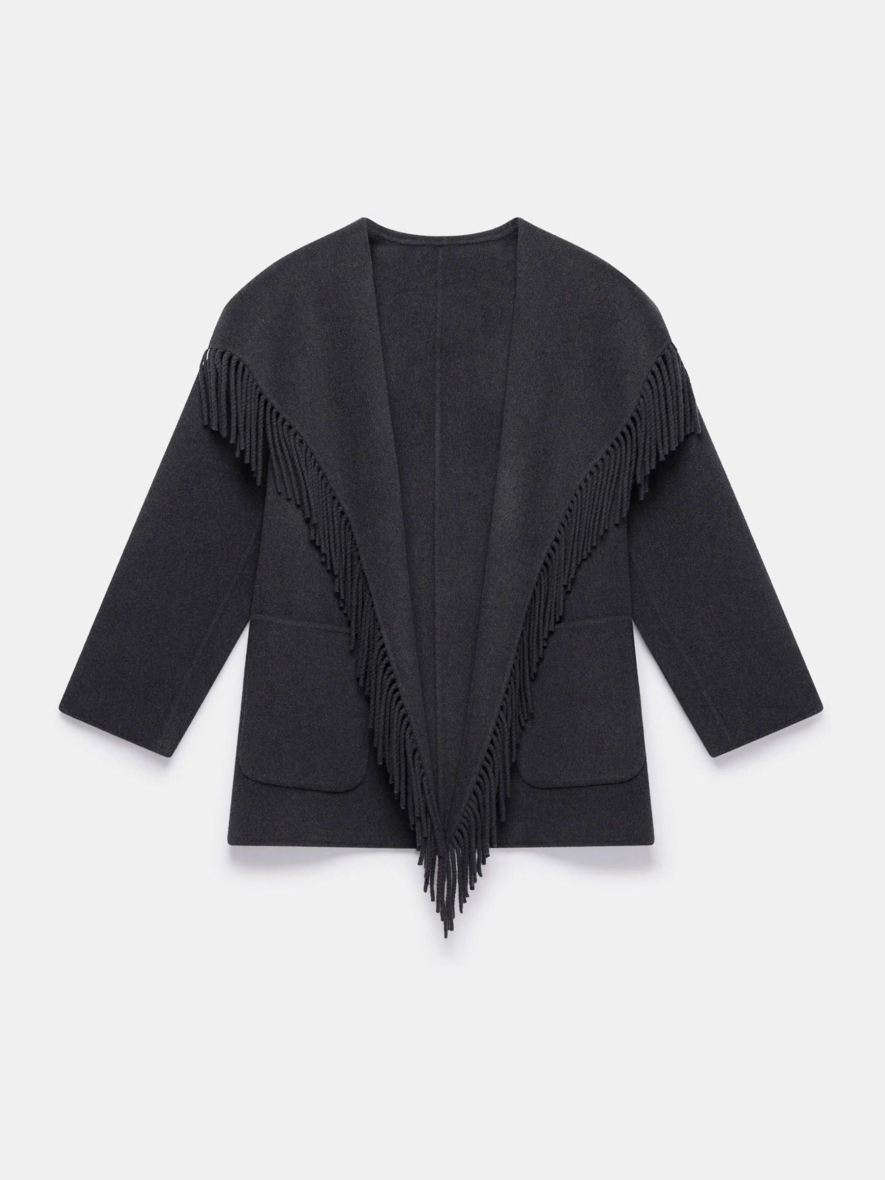 Buy Mint Velvet Grey Wool Blend Hand Finished Tassel Coat from