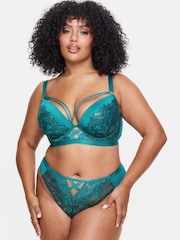 Ann Summers Blue DD+ Pad Plunge Mirage Foiled Lace Padded Plunge Bra - Image 1 of 5
