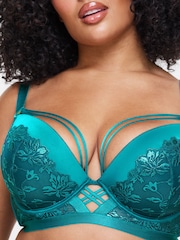 Ann Summers Blue DD+ Pad Plunge Mirage Foiled Lace Padded Plunge Bra - Image 4 of 5