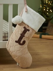 Personalised Oatmeal Velvet Initial Gift Stockings by My 1st Years - Image 1 of 3