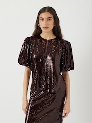 Y.A.S Red Sequin Puff Sleeve Top - Imagem 1 de 1