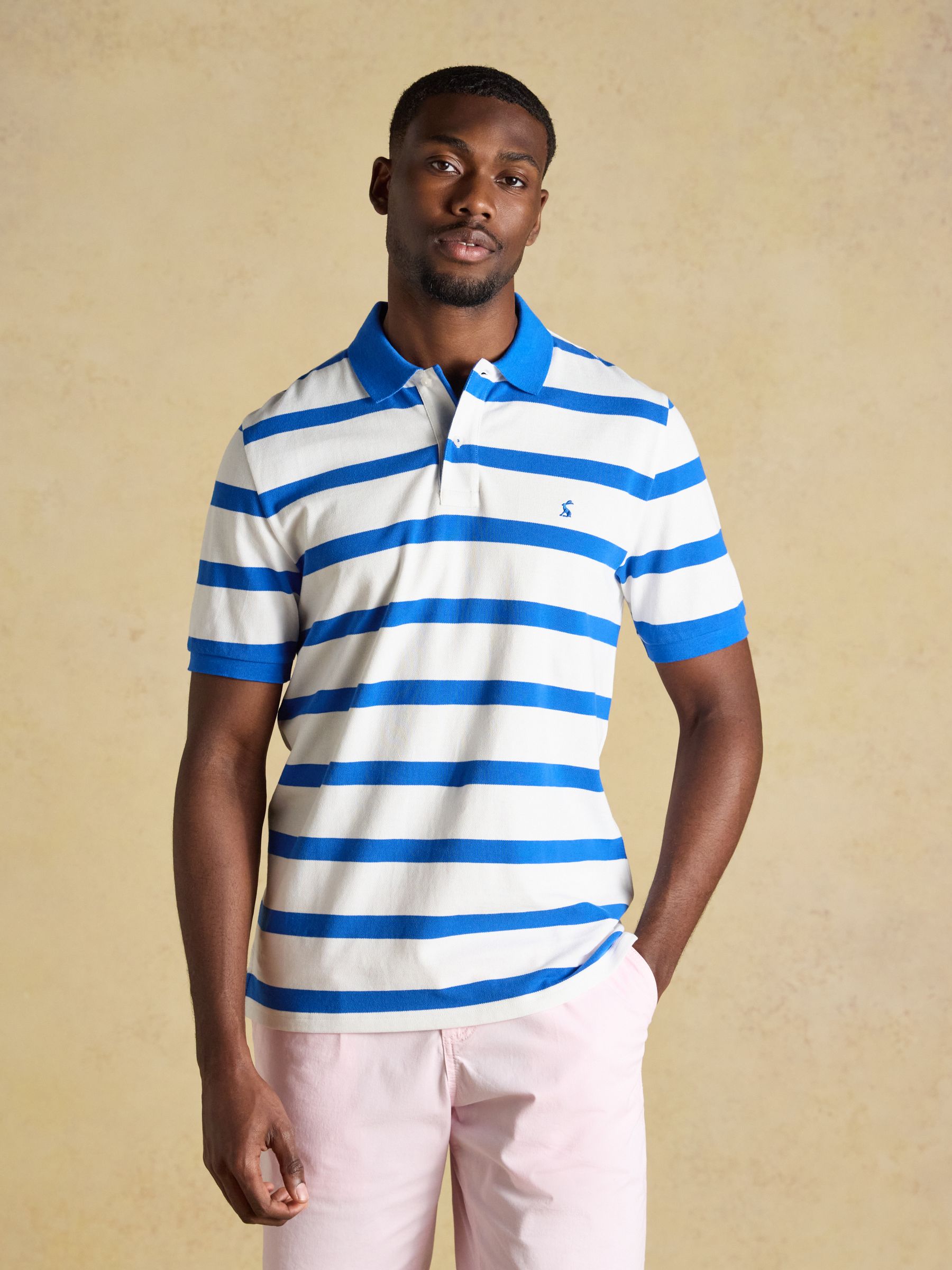 Joules Men's Woody Cotton Pique Polo Shirt White & Blue Striped 3XL