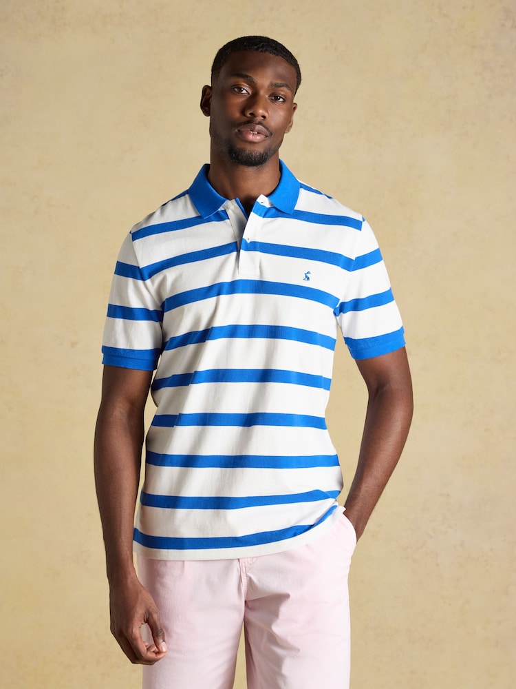 Joules Woody White & Blue Striped Cotton Pique Polo Shirt - Image 1 of 9 Joules Woody White & Blue Striped Cotton Pique Polo Shirt - Image 1 of 9