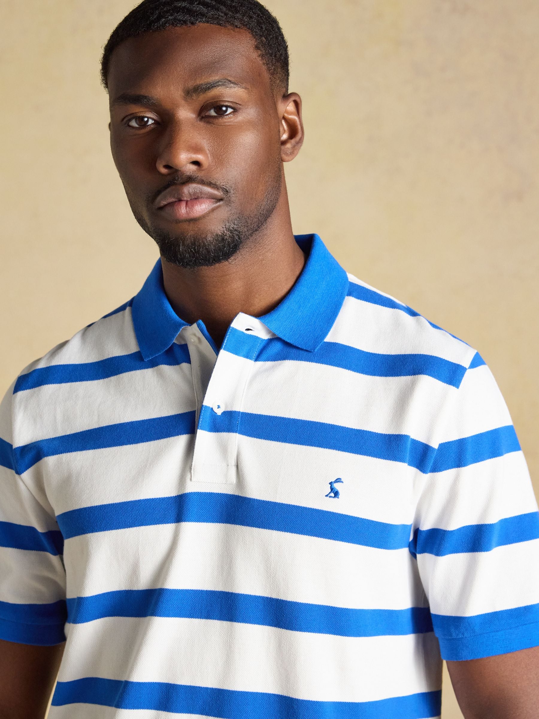 Buy Joules Woody White & Blue Striped Cotton Pique Polo Shirt from
