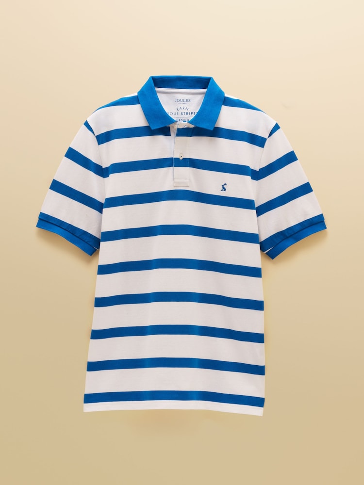 Joules Woody White & Blue Striped Cotton Pique Polo Shirt - Image 9 of 9 Joules Woody White & Blue Striped Cotton Pique Polo Shirt - Image 9 of 9